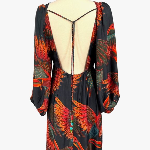 Farm Rio Arabesque Toucans Open Back Midi Dress in Multi Size S Long Sleeve - Picture 4 of 12